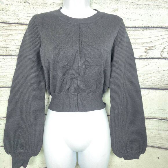 Debut S/M Black Balloon Sleeve Cropped Sweater NWT - Picture 2 of 8
